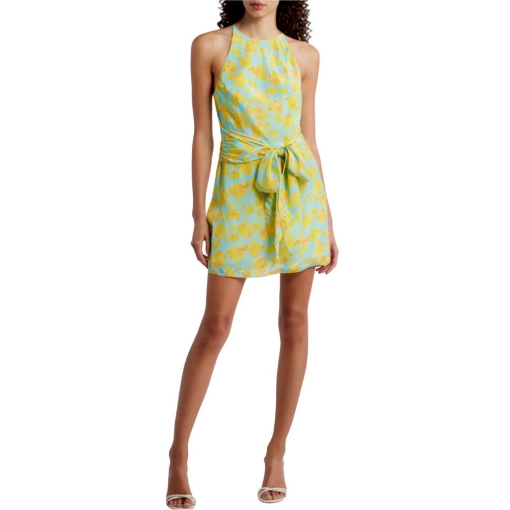 Amanda Uprichard Tie Waist Minidress Selah Floral Print Sleeveless Size Large